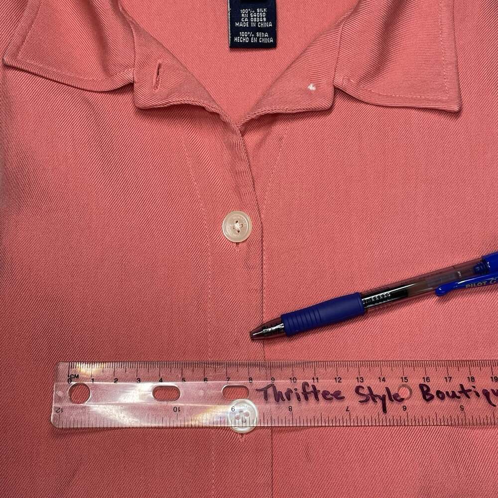 Jones NY Signature 100% Silk Womens L Long Sleeve Shirt Salmon Workwear Button - Picture 14 of 16